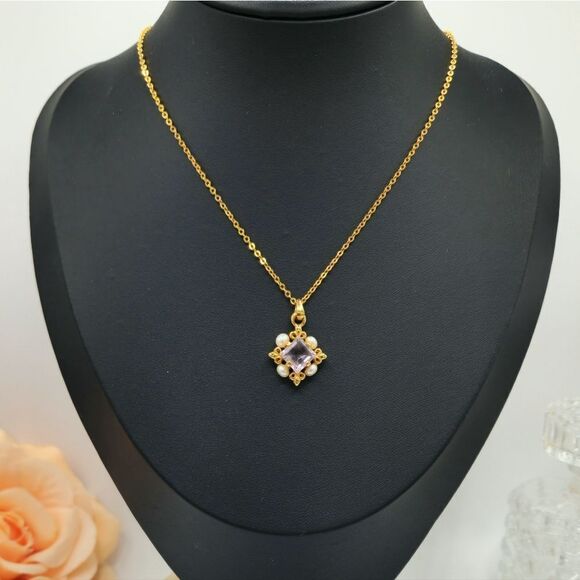 Vintage gold Alexandrite pearl pendant necklace - Picture 1 of 8